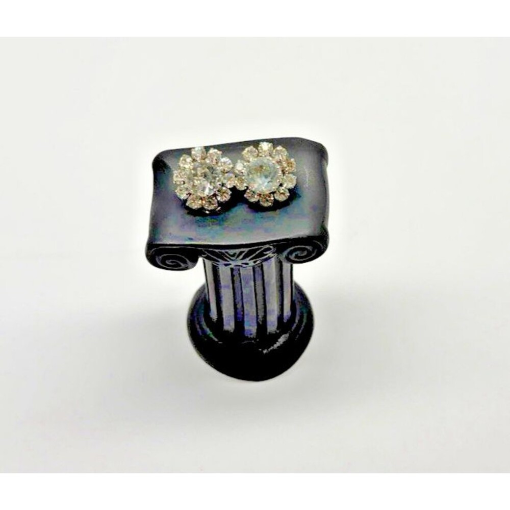 Austria Rhinestone Earrings Vintage Clear Crystal Cluster Floral Clip On Silver - Picture 3 of 7